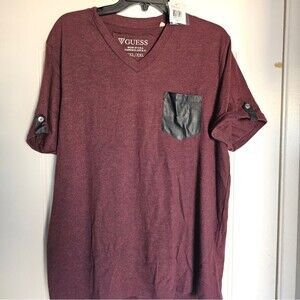 Men's Guess Short Sleeve Tee XXL faux leather trim